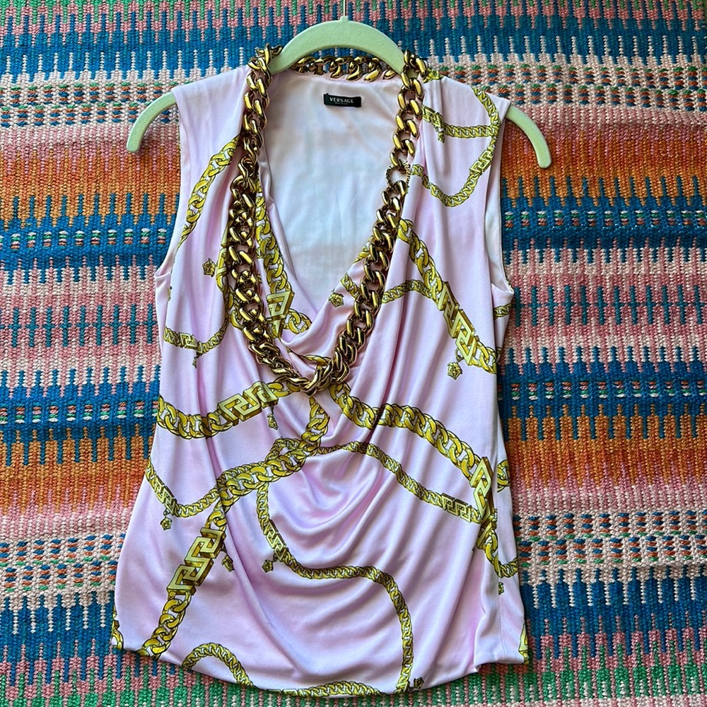 Pink Versace Sleeveless Top with Chain Detail